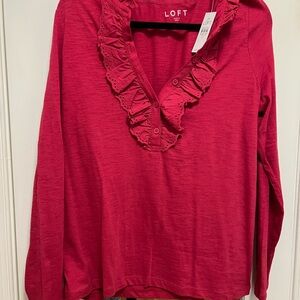LOFT Women's Red Ruffle Top